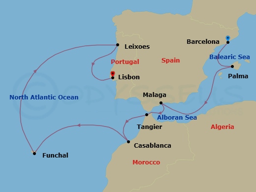 10 Night Spain, Portugal & Morocco Route Map