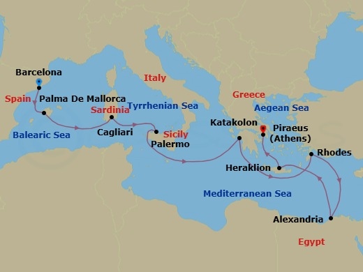 Barcelona To Athens Route Map