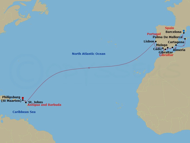 Star Collector: Spanish Shores Transatlantic Crossing Route Map