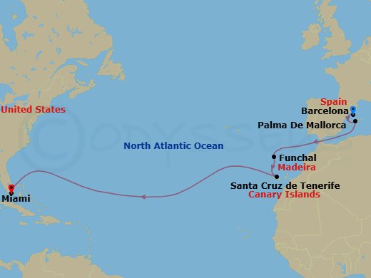 Spain To Miami Halloween Transatlantic Route Map