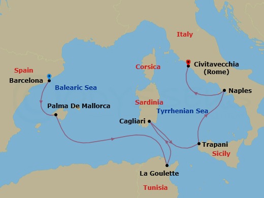 Barcelona To Civitavecchia Route Map