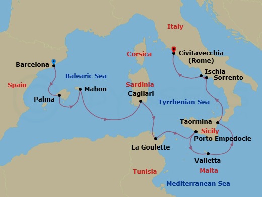 Cultures Of The Mediterranean Barcelona To Civitavecchia Route Map