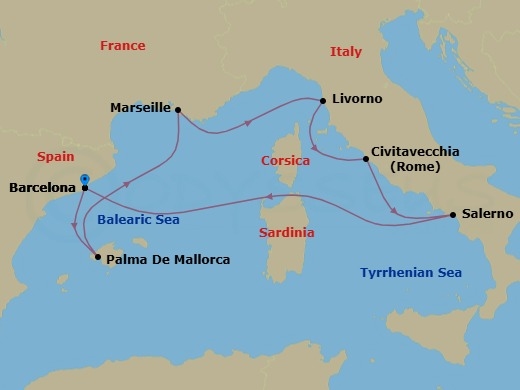 Europe - Western Mediterranean - Barcelona Route Map