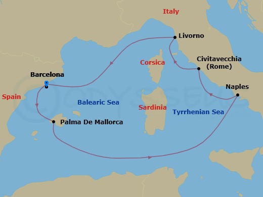 7-Night Mediterranean Cruise From Barcelona Route Map