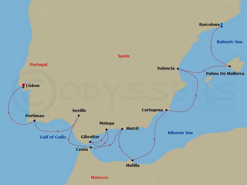Spain & Portugal Combination Cruise: Valencia, Seville & Lisbon Route Map