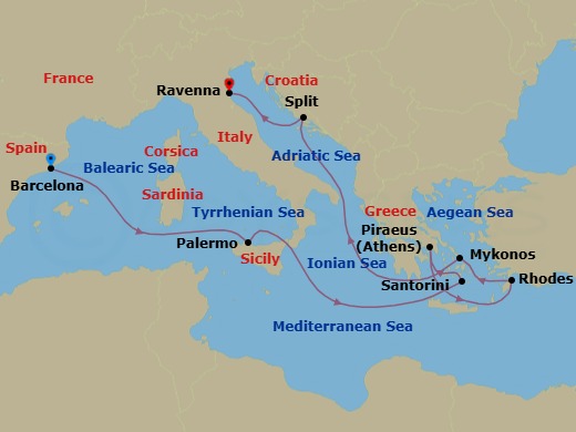 10 Night Greece, Italy & Croatia Route Map