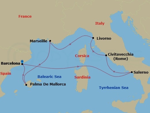 Europe - Western Mediterranean - Barcelona Route Map
