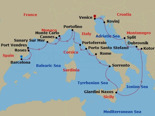 Star Collector: Winter In Europe's Rivieras & Croatia Route Map