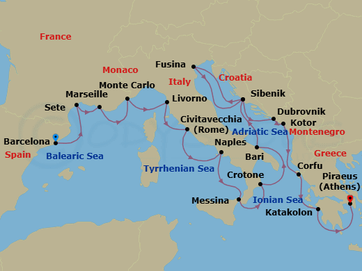 Mediterranean & Adriatic Sojourn Route Map