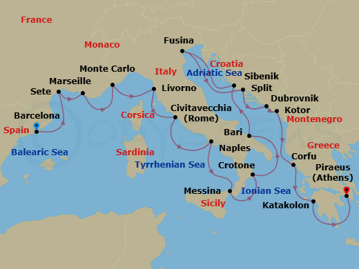 Mediterranean & Adriatic Sojourn Route Map