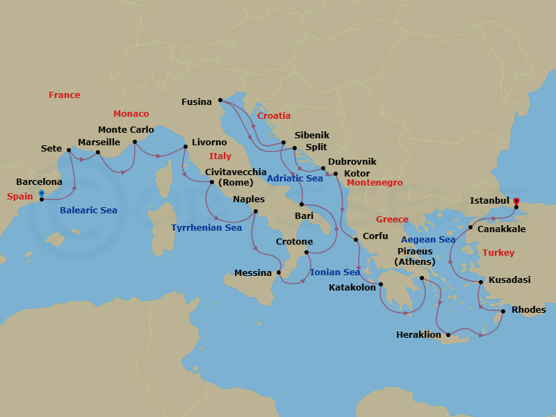 Mediterranean's Iconic Shores Route Map