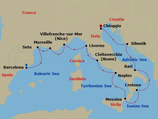 Mediterranean & Italian Sojourn Route Map