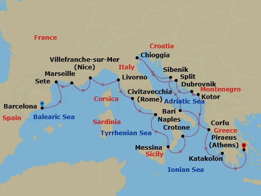 Mediterranean & Adriatic Sojourn Route Map