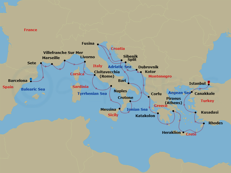 Mediterranean's Iconic Shores Route Map