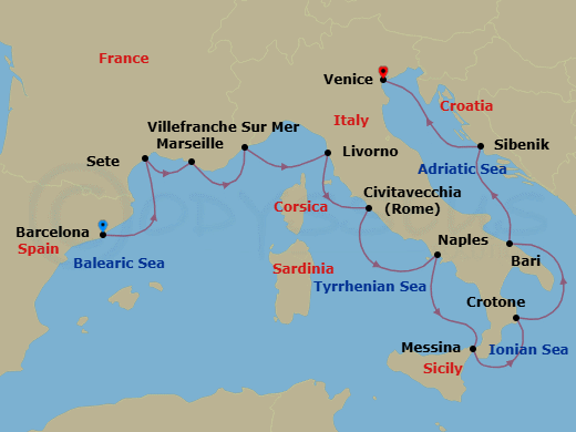 Mediterranean & Italian Sojourn Route Map