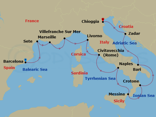 Mediterranean & Italian Sojourn Route Map