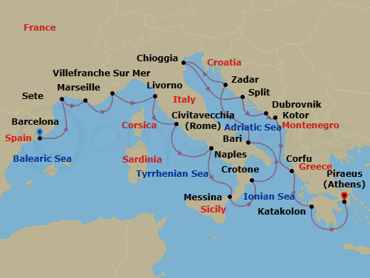 Mediterranean & Adriatic Sojourn Route Map