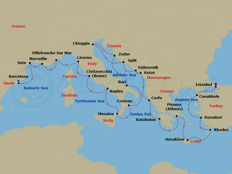 Mediterranean's Iconic Shores Route Map