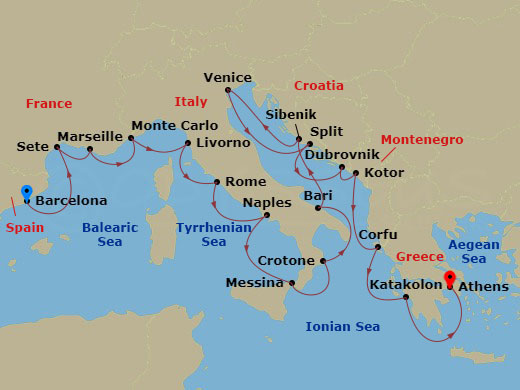 Mediterranean & Adriatic Sojourn Route Map