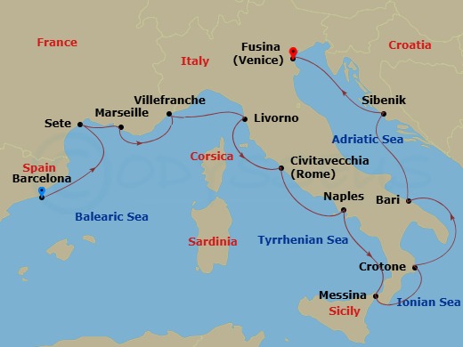 Mediterranean & Italian Sojourn Route Map