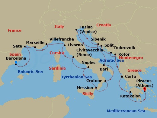 Mediterranean & Adriatic Sojourn Route Map