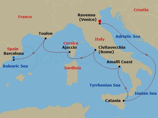 7 Night Italy & France Cruise Route Map