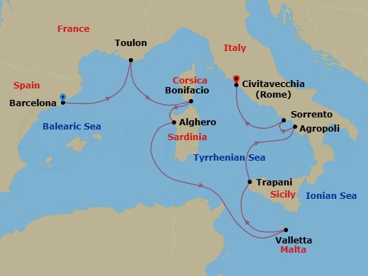 Barcelona To Civitavecchia Route Map