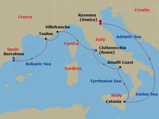 7 Night Italy & France Cruise Route Map