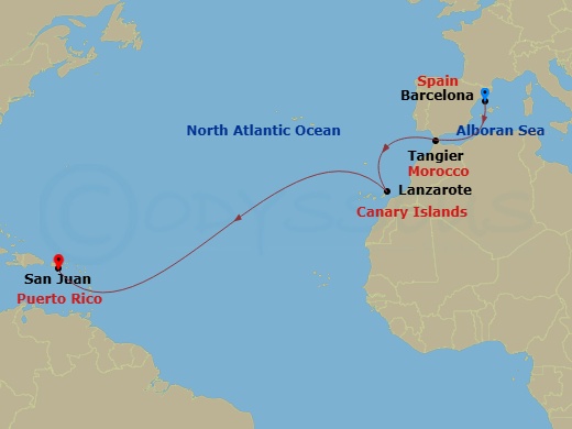 Halloween Transatlantic From Spain Route Map
