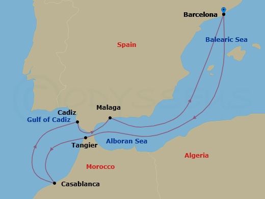7 Night Spain & Morocco Cruise Route Map