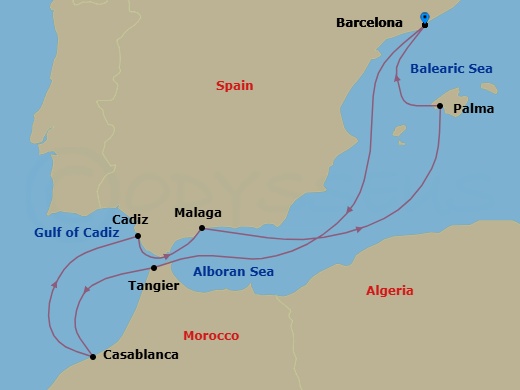 8 Night Spain & Morocco Cruise Route Map