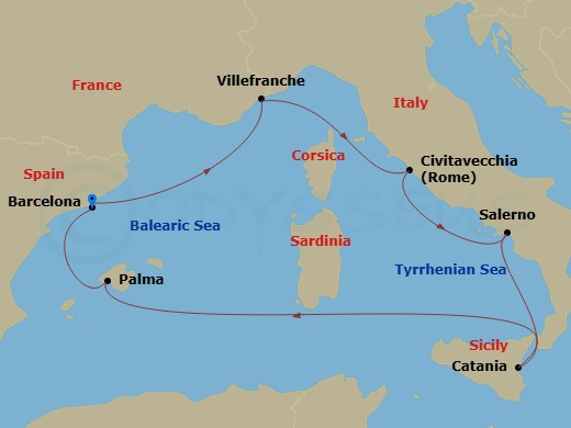 Italy, French Riviera & Spain Route Map