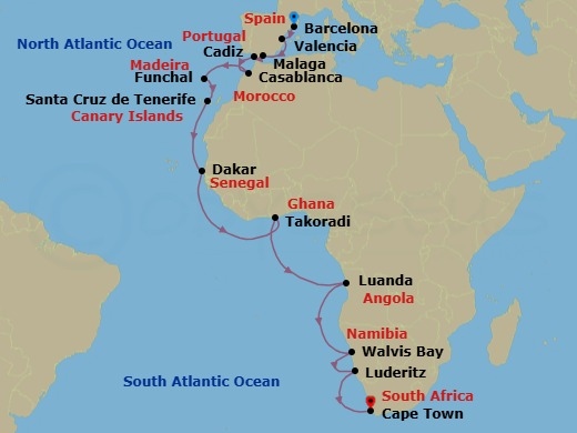 Iberia & Africa's Atlantic Coast Route Map