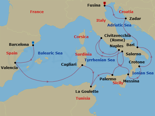 Italy, Africa & Iberia Discovery Route Map