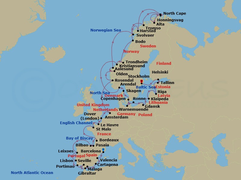 Barcelona To Stockholm Grand Voyage Route Map