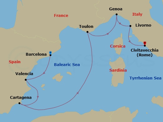 Barcelona To Civitavecchia Route Map