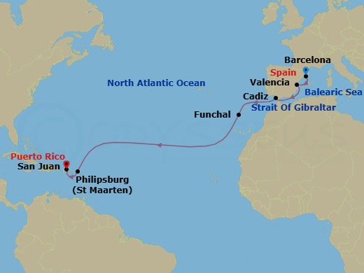 West Indies To Spain Route Map