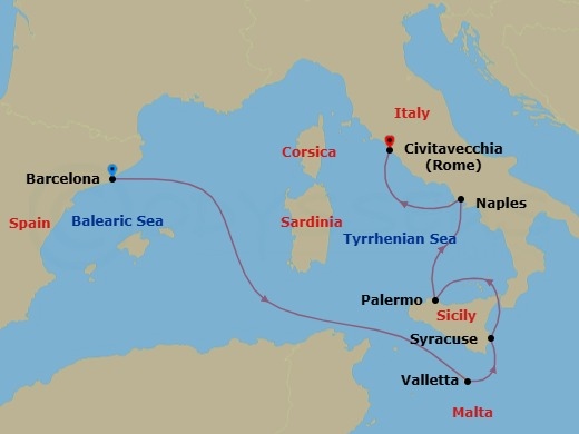Barcelona To Civitavecchia Route Map