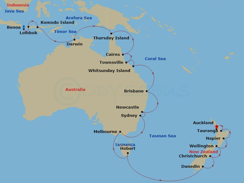 Australia, New Zealand & Indonesia Route Map