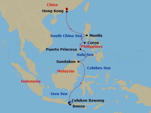 Indonesia, Malaysia & Philippines Cruise: Bali, Sandakan & Manila Route Map
