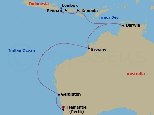 Benoa To Fremantle Route Map