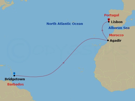 12-Day Atlantic Crossing Route Map