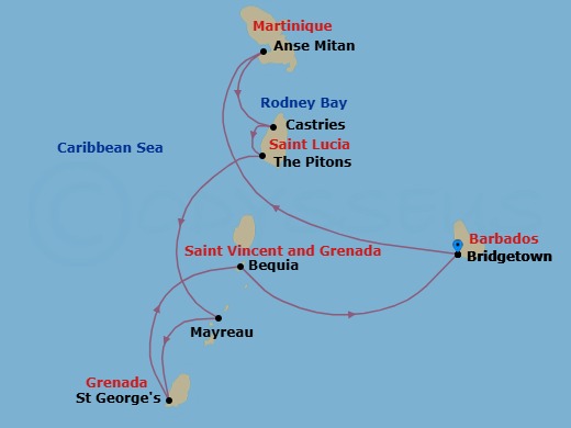 Jewels Of The Windward Islands Route Map