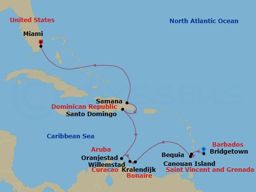 Bridgetown To Miami Route Map