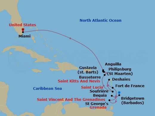 Bridgetown To Miami Route Map