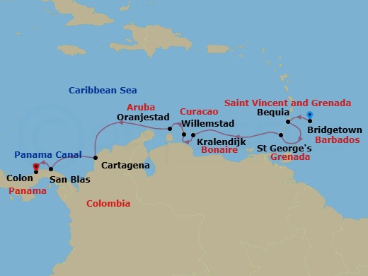 Colombian & Southern Caribbean Coastlines Route Map
