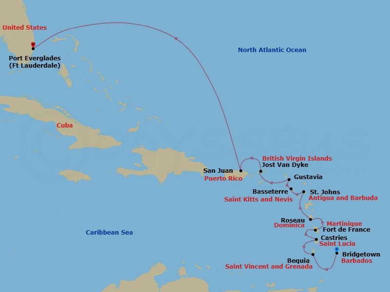 Bridgetown To Fort Lauderdale Route Map