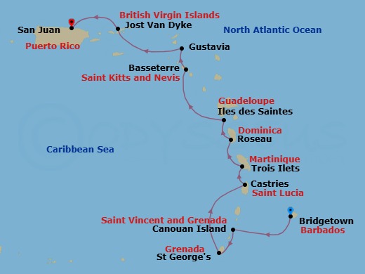 Bridgetown To San Juan Route Map