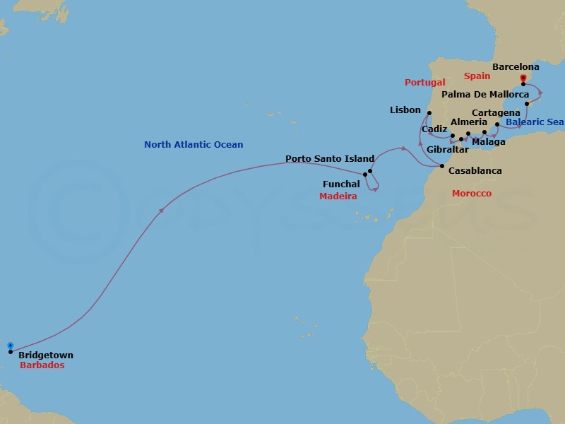 Star Collector: Spanish Shores Transatlantic Crossing Route Map