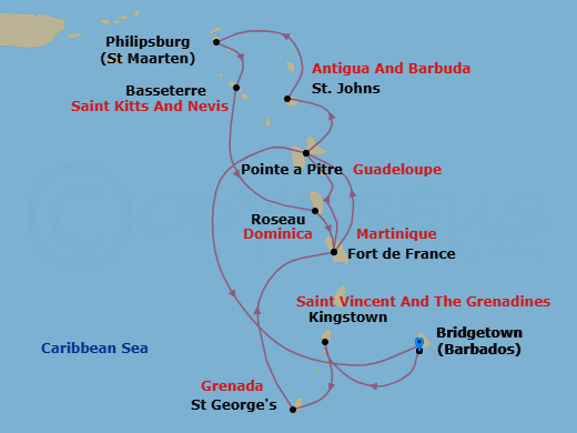 South Caribbean, 14 Nights Route Map